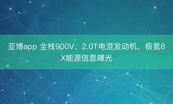 亚博app 全栈900V、2.0T电混发动机，极氪8X能源信息曝光