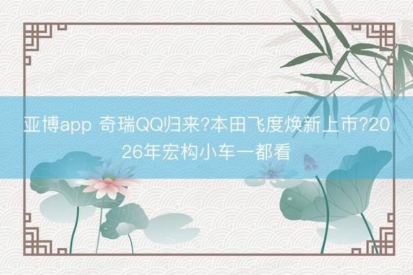 亚博app 奇瑞QQ归来?本田飞度焕新上市?2026年宏构小车一都看