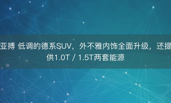 亚搏 低调的德系SUV，外不雅内饰全面升级，还提供1.0T／1.5T两套能源