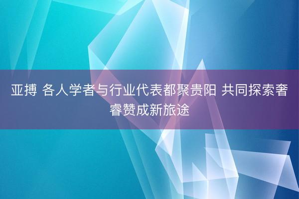 亚搏 各人学者与行业代表都聚贵阳 共同探索奢睿赞成新旅途