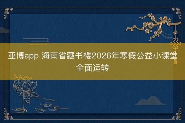 亚博app 海南省藏书楼2026年寒假公益小课堂全面运转