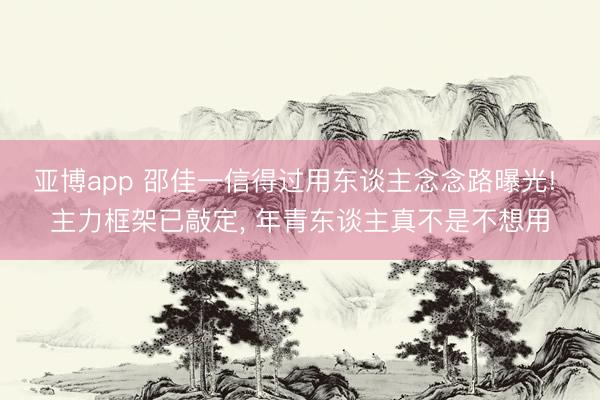 亚博app 邵佳一信得过用东谈主念念路曝光! 主力框架已敲定, 年青东谈主真不是不想用