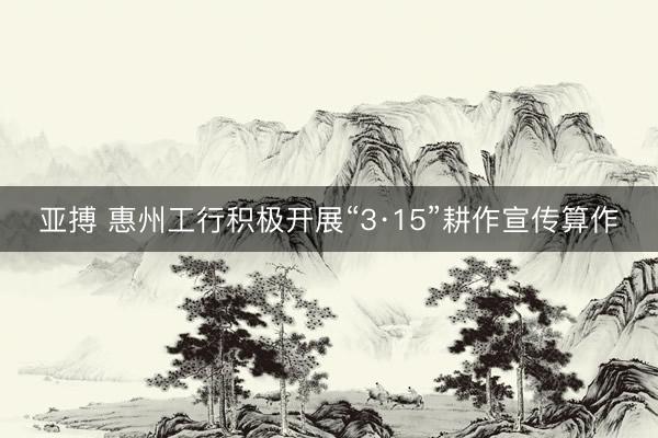 亚搏 惠州工行积极开展“3·15”耕作宣传算作