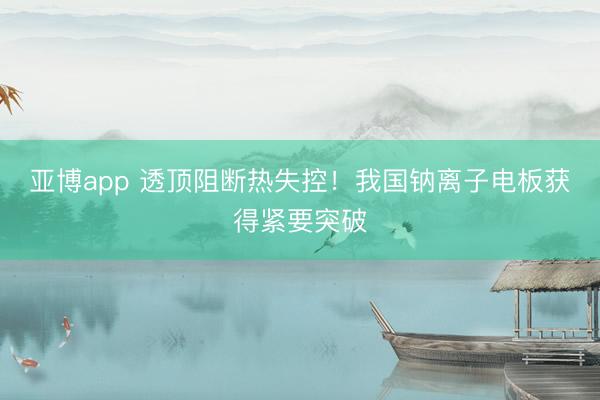 亚博app 透顶阻断热失控！我国钠离子电板获得紧要突破