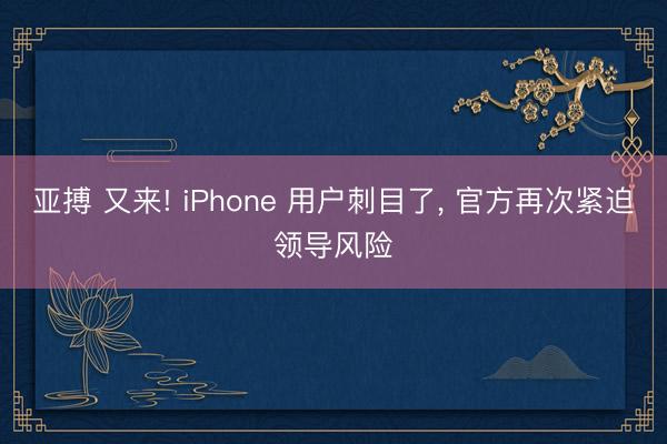 亚搏 又来! iPhone 用户刺目了， 官方再次紧迫领导风险