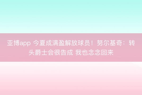 亚博app 今夏成满盈解放球员！努尔基奇：转头爵士会很告成 我也念念回来