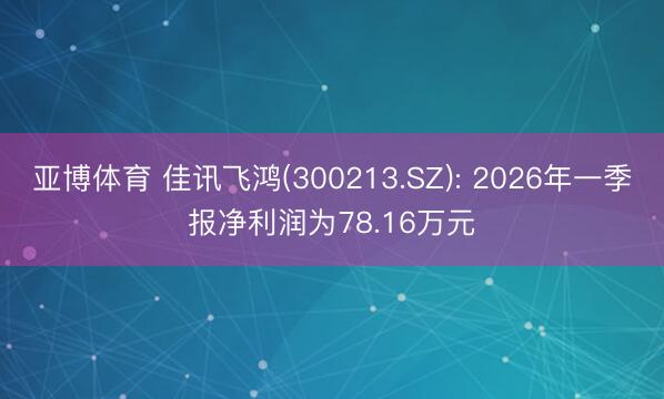 亚博体育 佳讯飞鸿(300213.SZ): 2026年一季报净利润为78.16万元