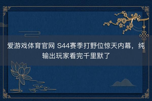 爱游戏体育官网 S44赛季打野位惊天内幕,纯输出玩家看完千里默了