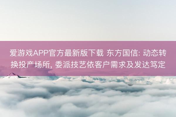 爱游戏APP官方最新版下载 东方国信: 动态转换投产场所, 委派技艺依客户需求及发达笃定