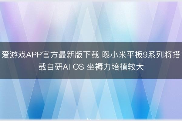 爱游戏APP官方最新版下载 曝小米平板9系列将搭载自研AI OS 坐褥力培植较大